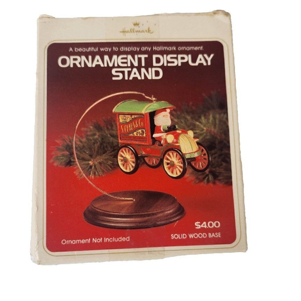 Vintage 80s Hallmark Ornament Display Stand Christmas Wood Base